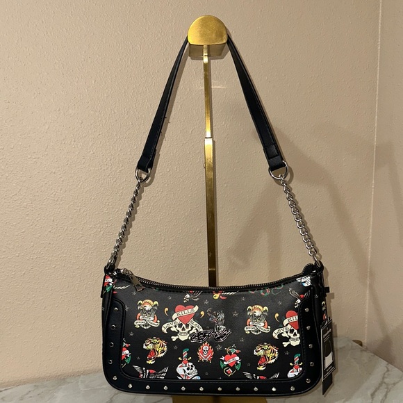 Ed Hardy Black Shoulder Bag with Tattoo Design